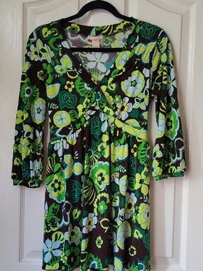 Green & Brown Floral Empire Waist Dress